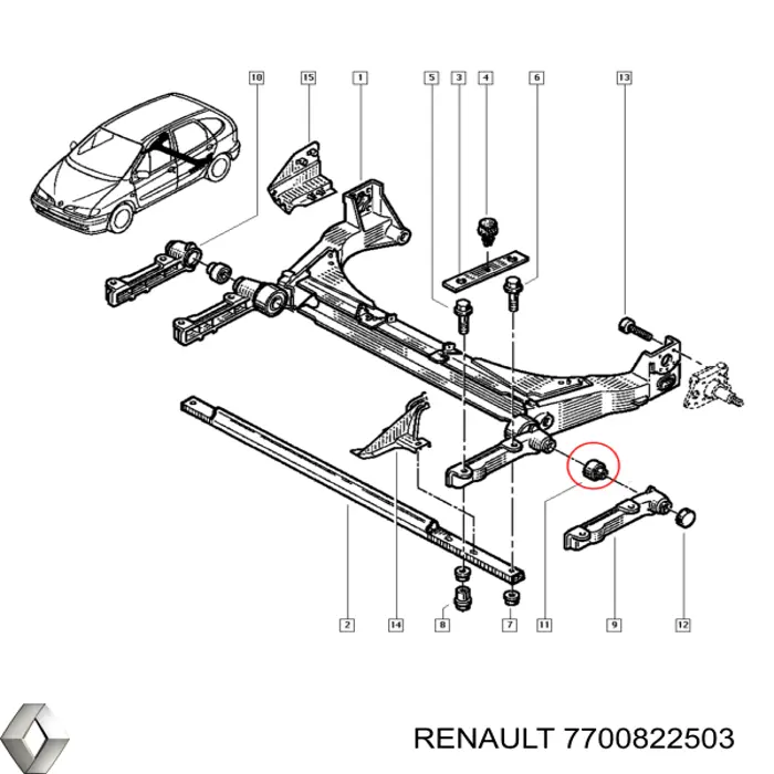 Bloco silencioso dianteiro do braço oscilante inferior 7700822503 Renault (RVI)