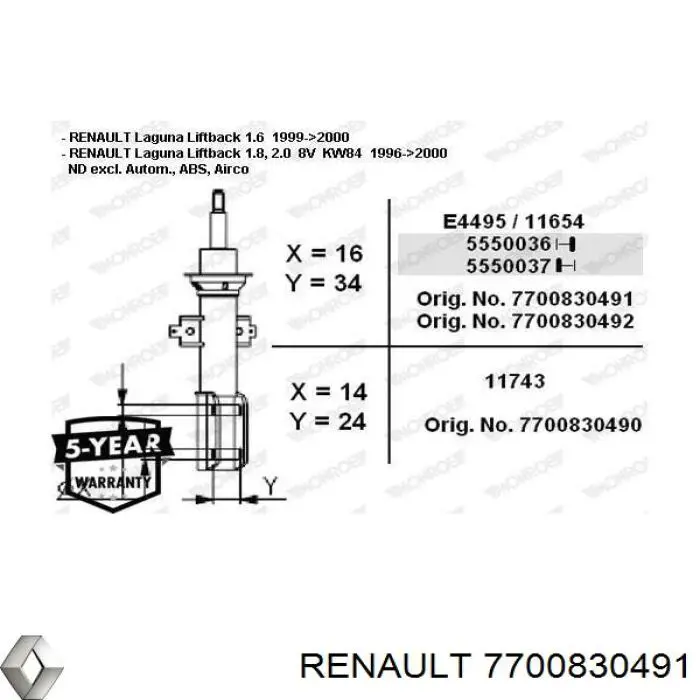 Амортизаторы передние Renault (RVI) 7700830491