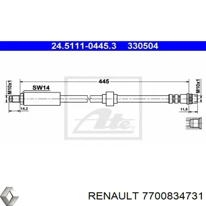 7700834731 Renault (RVI) шланг тормозной передний