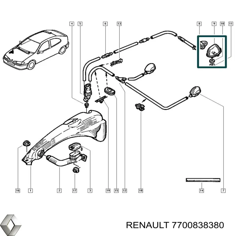 Купить 7700838380 Renault (RVI) Форсунка омывателя заднего стекла