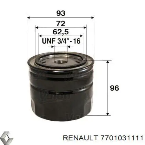 Filtro de aceite 7701031111 Renault (RVI)