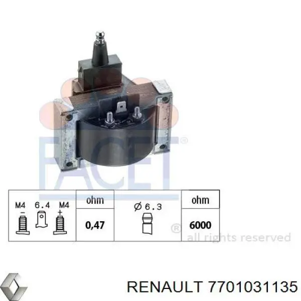 Bobina de encendido 7701031135 Renault (RVI)