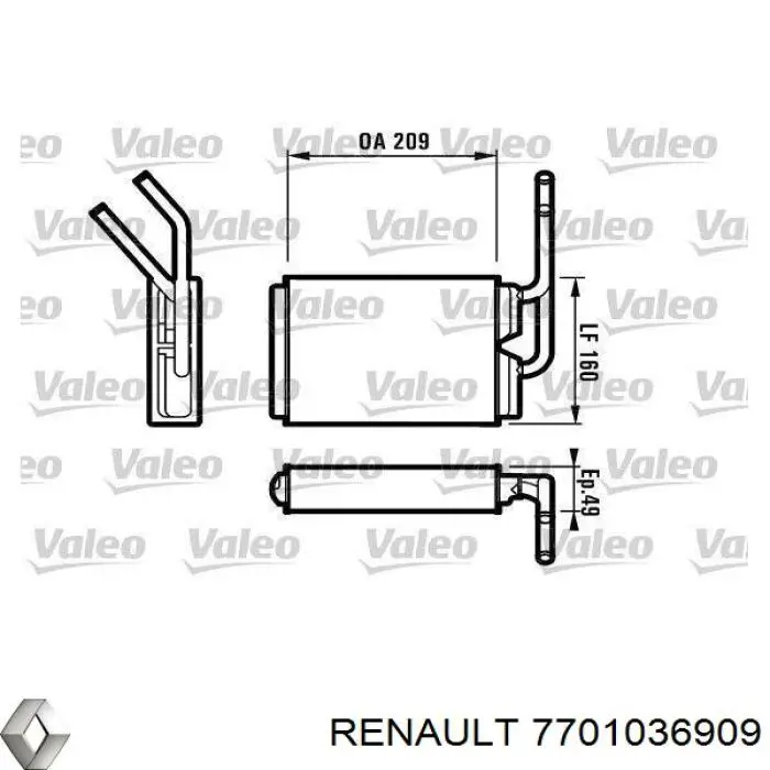 Радиатор печки 7701036909 Renault (RVI)