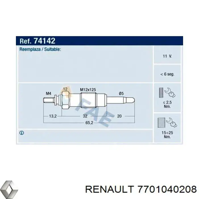 7701040208 Renault (RVI) свечи накала