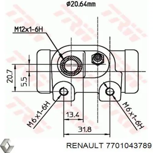 7701043789 Renault (RVI) цилиндр тормозной колесный рабочий задний
