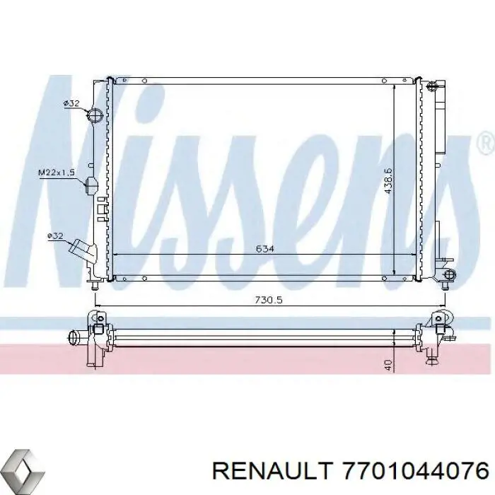 Radiador refrigeración del motor 7701044076 Renault (RVI)