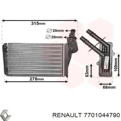Радиатор печки (отопителя) Renault (RVI) 7701044790 цена, от 14.74 USD
