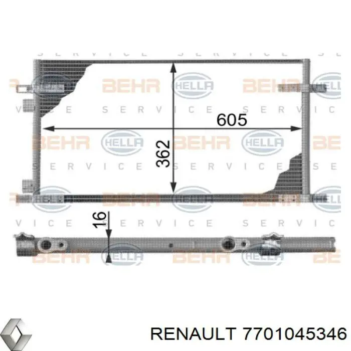 Radiador de aire acondicionado 7701045346 Renault (RVI)