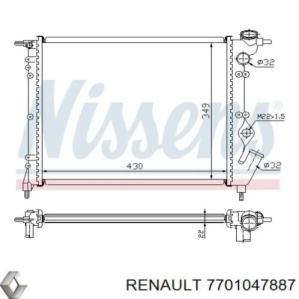 Радиатор 7701047887 Renault (RVI)