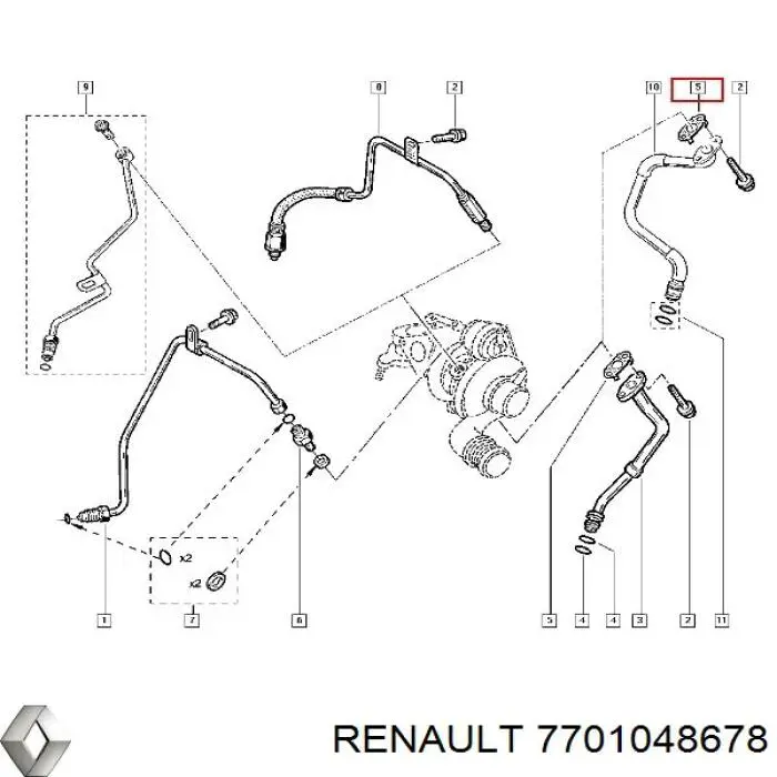 Прокладка шланга отвода масла от турбины Renault (RVI) 7701048678