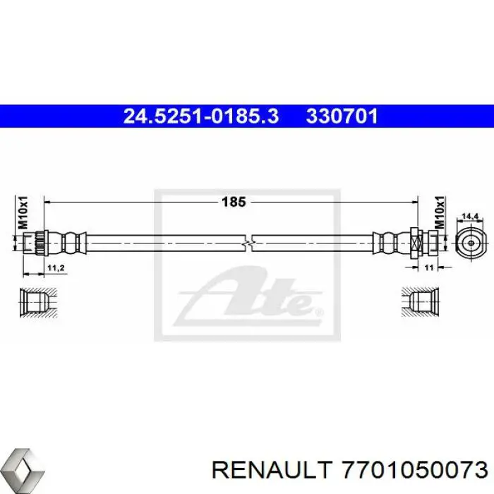 Tubo flexible de frenos trasero 7701050073 Renault (RVI)