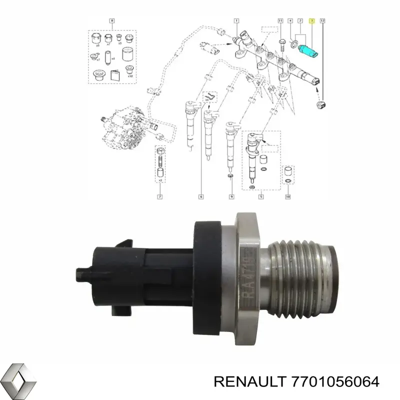 7701056064 Renault (RVI) датчик давления топлива