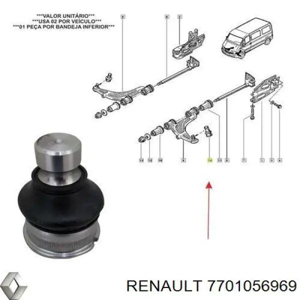 7701056969 Renault (RVI) Палец шаровой нижний