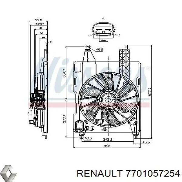 Купить 7701057254 Renault (RVI) Электровентилятор охлаждения в сборе (мотор+крыльчатка)