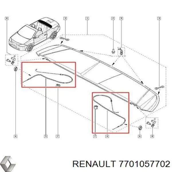 7701057702 RENAULT Cable de bloqueo de techo retráctil original y equivalente
