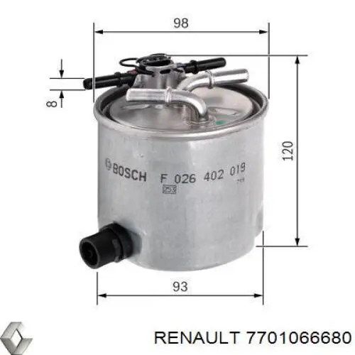 7701066680 Renault (RVI) Filtro de combustível