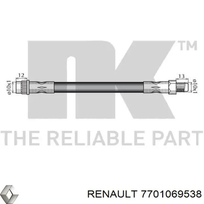 Шланг гальмівний передній 7701069538 Renault (RVI)