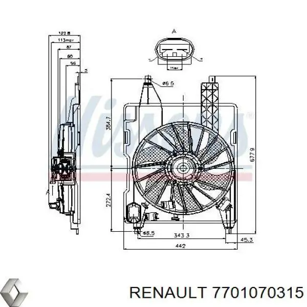 Купить 7701070315 Renault (RVI) Электровентилятор охлаждения в сборе (мотор+крыльчатка)