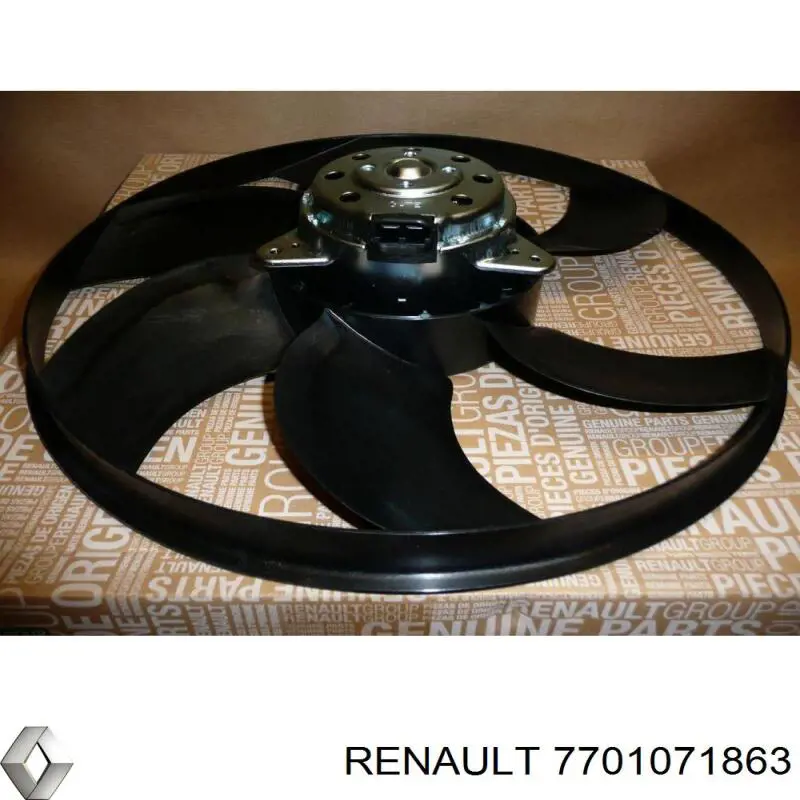 7701071863 Renault (RVI) ventilador elétrico de esfriamento montado (motor + roda de aletas)