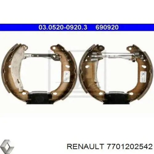 Задние барабанные колодки 7701202542 Renault (RVI)