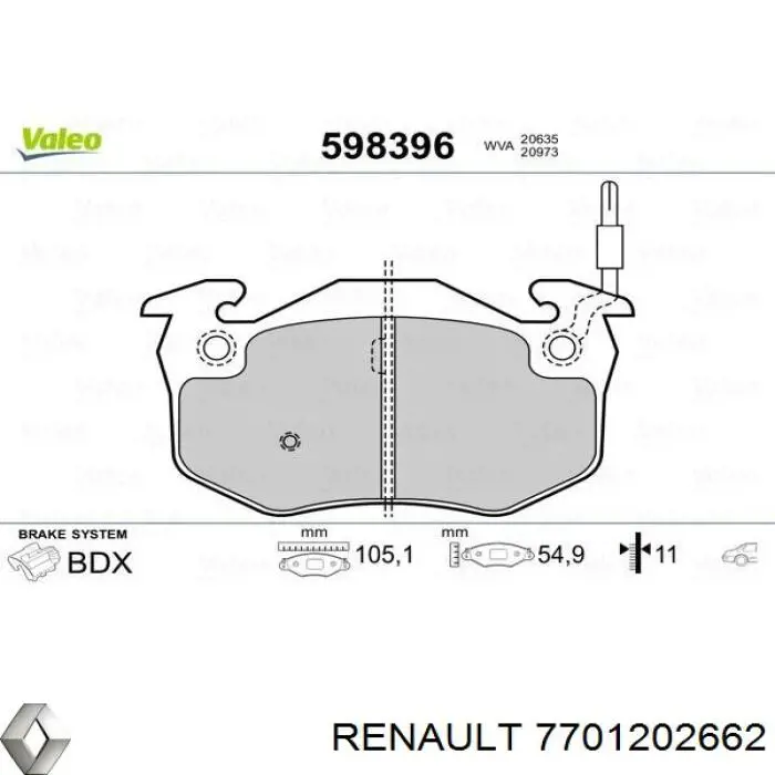 Pastillas de freno traseras 7701202662 Renault (RVI)