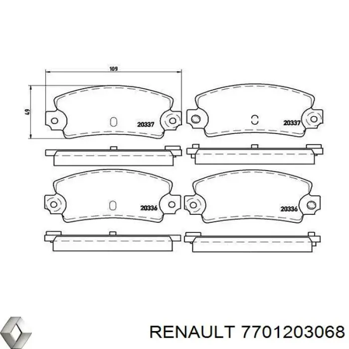 Колодки дисковые  Renault (RVI) 7701203068 цена, от 15.39 USD