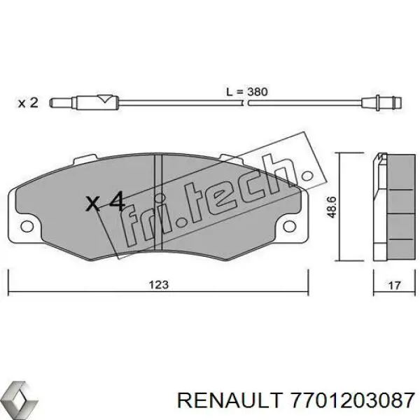7701203087 Renault (RVI) колодки тормозные передние дисковые