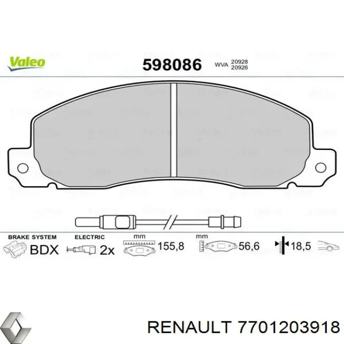 Передние тормозные колодки 7701203918 Renault (RVI)