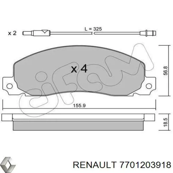 Колодки Renault (RVI) 7701203918 цена, от 20.83 USD