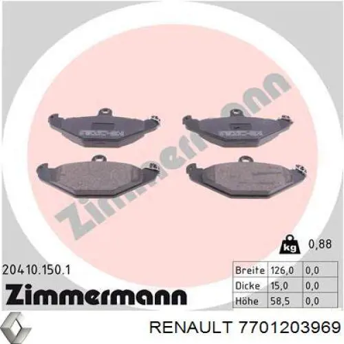 Задние дисковые колодки Renault (RVI) 7701203969