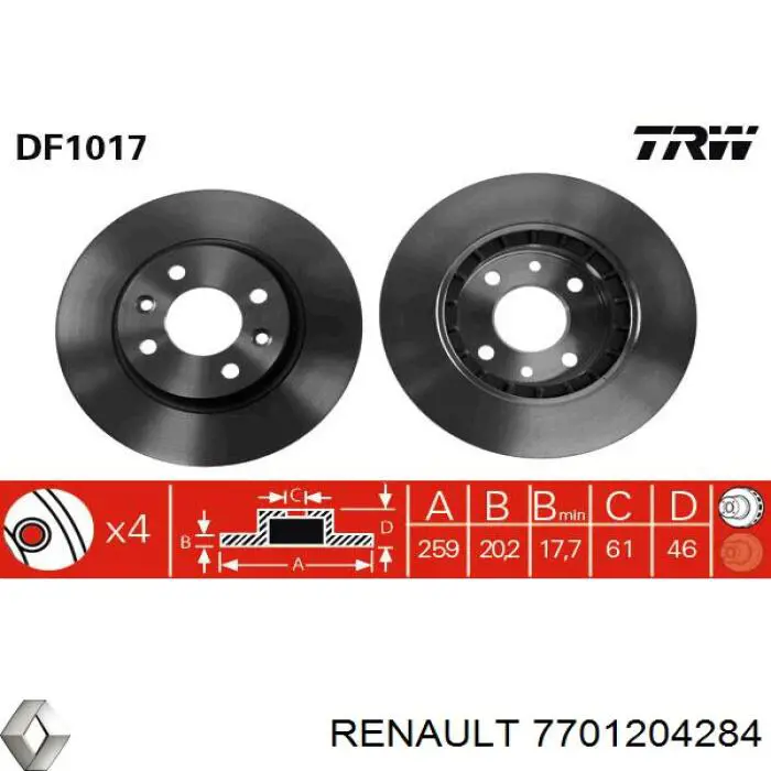 Передние тормозные диски 7701204284 Renault (RVI)