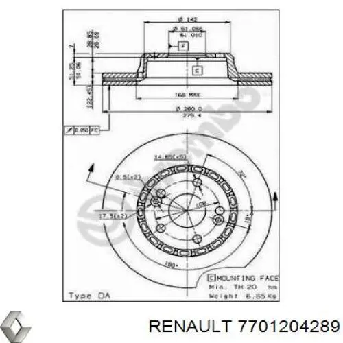 Freno de disco delantero 7701204289 Renault (RVI)