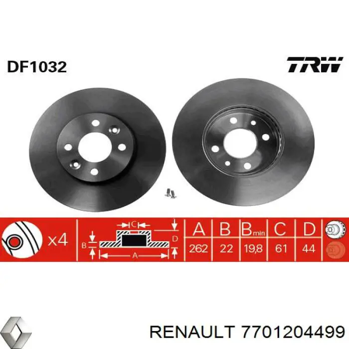 Передние тормозные диски 7701204499 Renault (RVI)