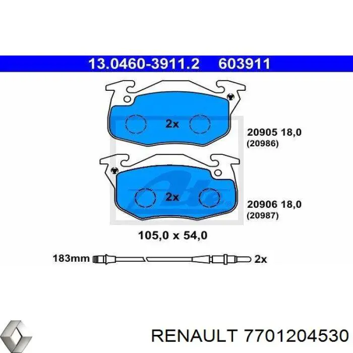 7701204530 Renault (RVI) колодки тормозные передние дисковые