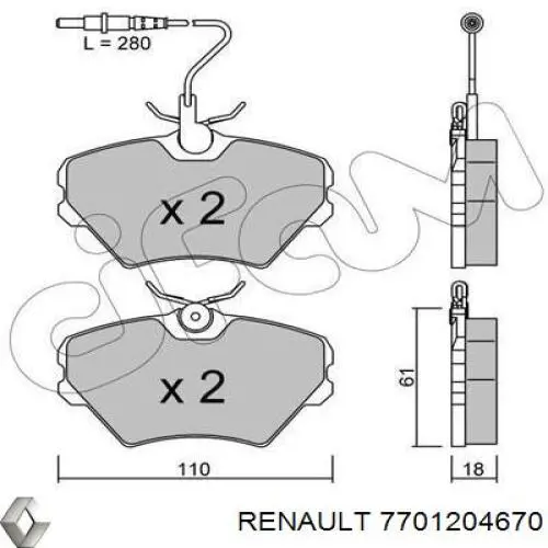 Колодки Renault (RVI) 7701204670 цена, от 6.17 USD