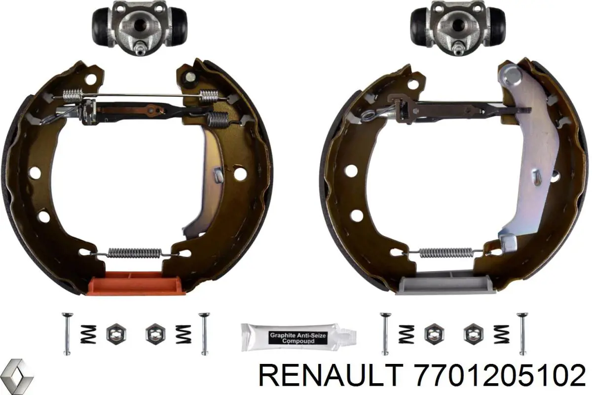 Колодки тормозные задние барабанные, в сборе с цилиндрами, комплект 7701205102 Renault (RVI)