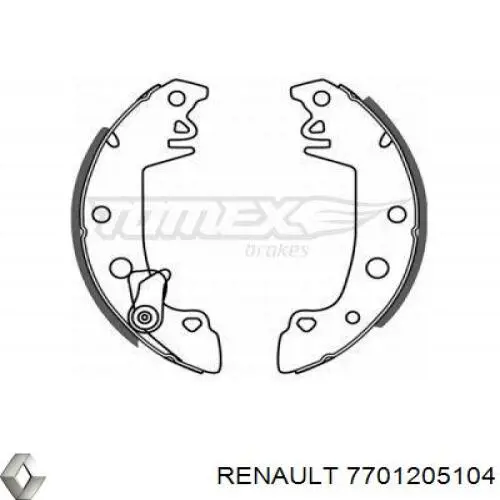 Задние барабанные колодки 7701205104 Renault (RVI)