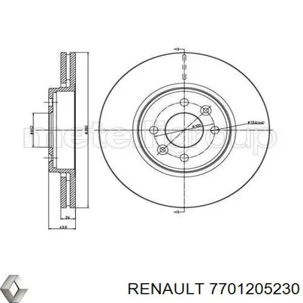 Передние тормозные диски 7701205230 Renault (RVI)