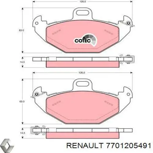 Pastillas de freno traseras 7701205491 Renault (RVI)