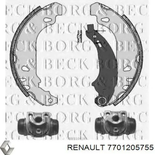 Колодки тормозные задние барабанные, в сборе с цилиндрами, комплект 7701205755 Renault (RVI)