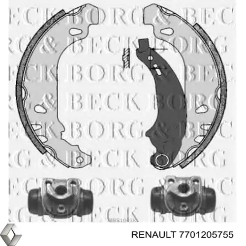 Купить 7701205755 Renault (RVI) Колодки тормозные задние барабанные, в сборе с цилиндрами, комплект