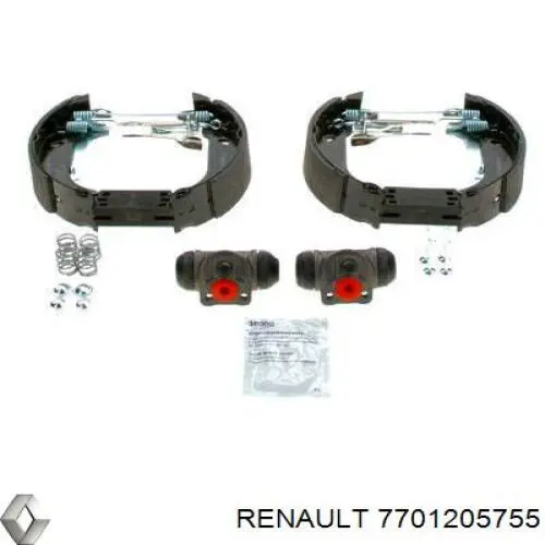 Купить 7701205755 Renault (RVI) Колодки тормозные задние барабанные, в сборе с цилиндрами, комплект