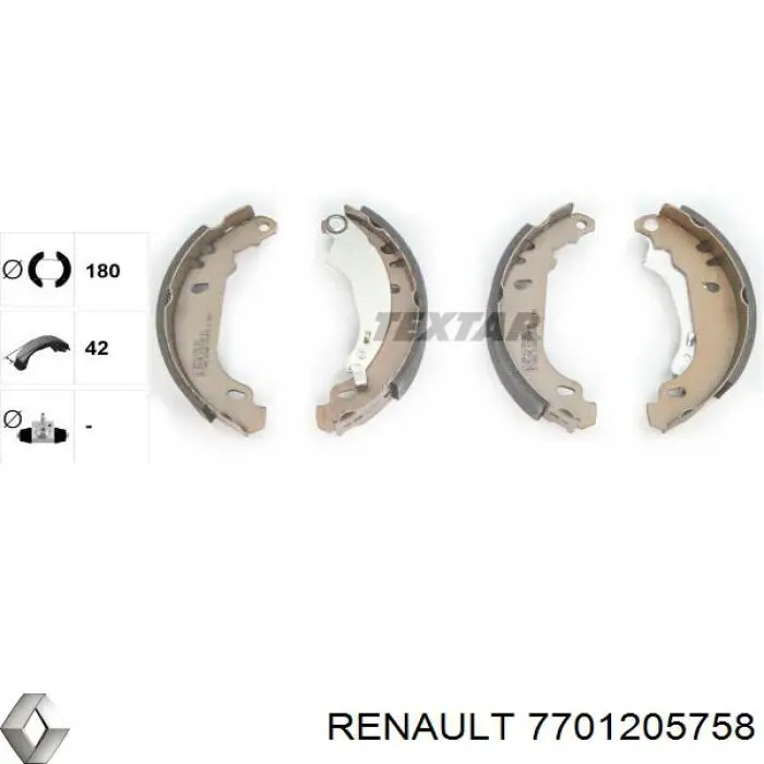 Купить 7701205758 Renault (RVI) Задние барабанные тормозные колодки