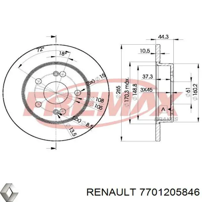 Купить 7701205846 Renault (RVI) Диск тормозной задний