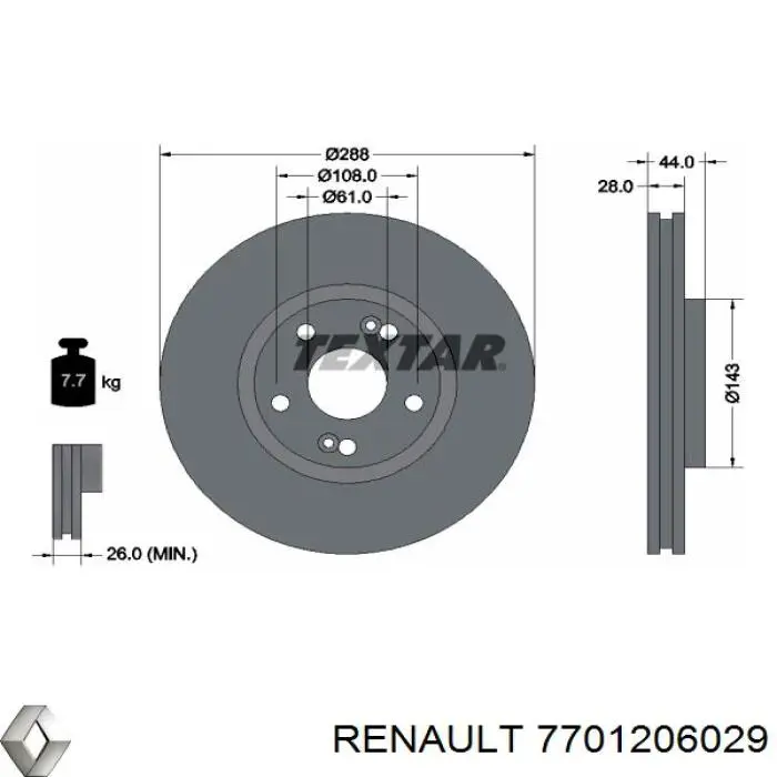 Тормоз дисковый передний Renault (RVI) 7701206029 цена, от 21.36 USD