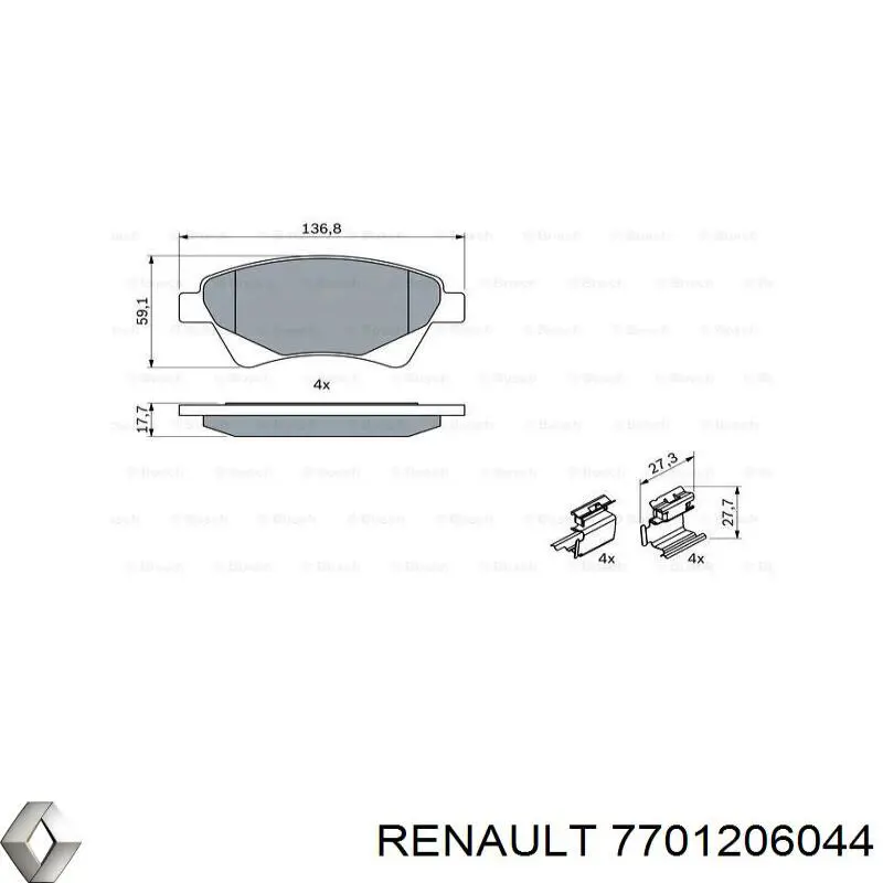 7701206044 Renault (RVI) колодки тормозные передние дисковые