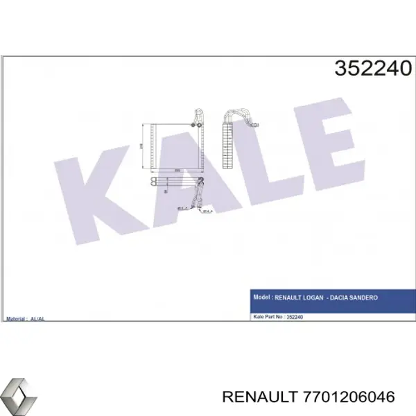 Испаритель кондиционера 7701206046 Renault (RVI)