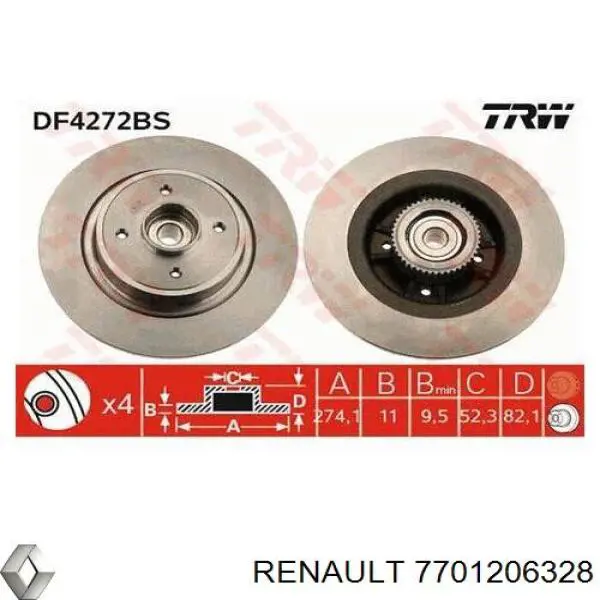7701206328 Renault (RVI) диск тормозной задний