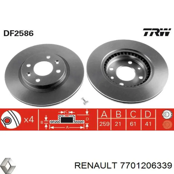 7701206339 Renault (RVI) disco do freio dianteiro