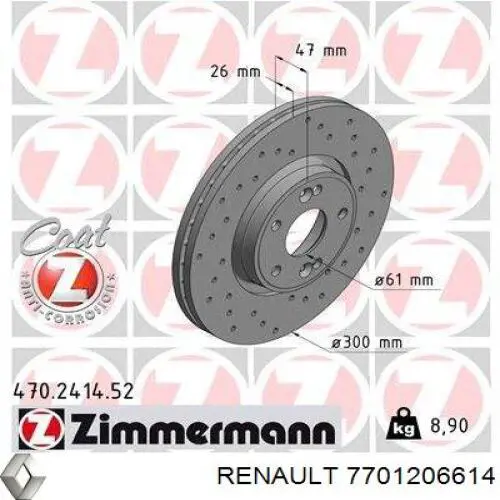 Передние тормозные диски 7701206614 Renault (RVI)